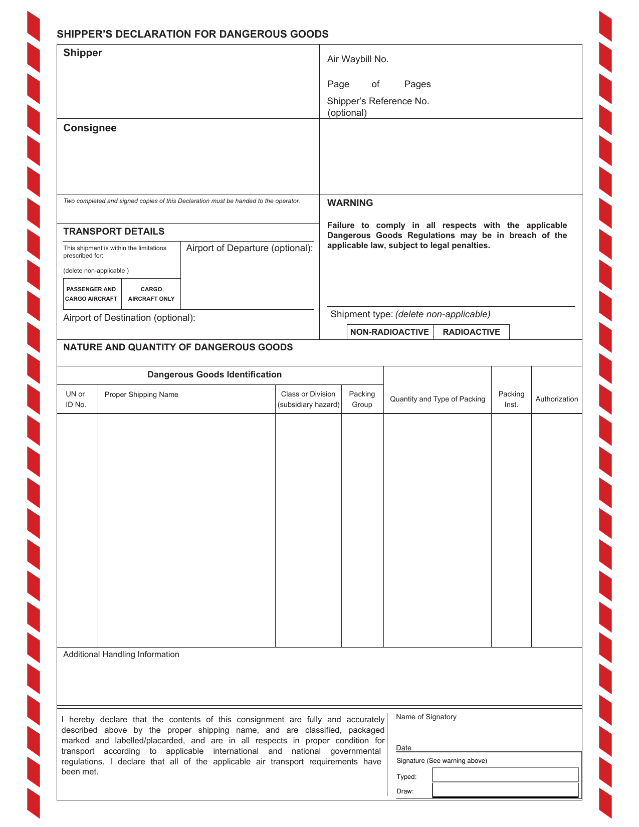 Shipper's Declaration for Dangerous Goods